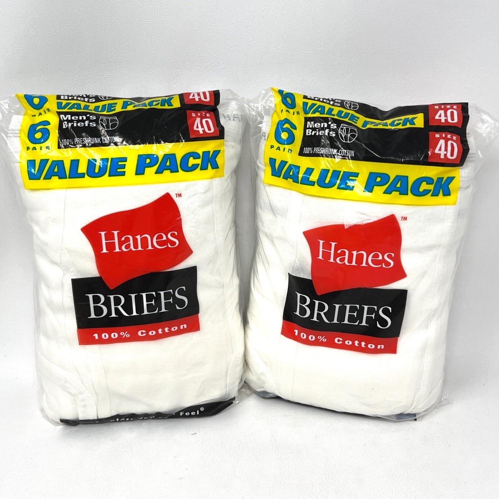 Hanes Vintage 2000 Briefs 100% Cotton 6 Pair / 2 Packs = 12 Size 40 Mens 2249U